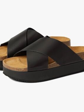 Free People Black Crossband Platform Slide Sandals
